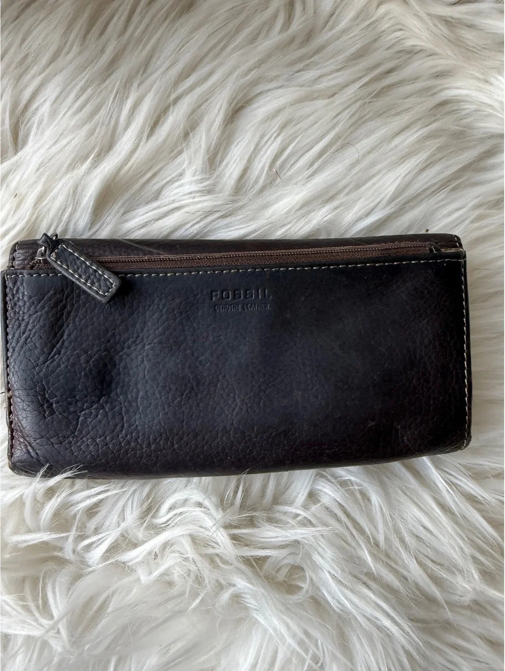 Fossil Genuine Leather Black Wallet with Zip Pocket